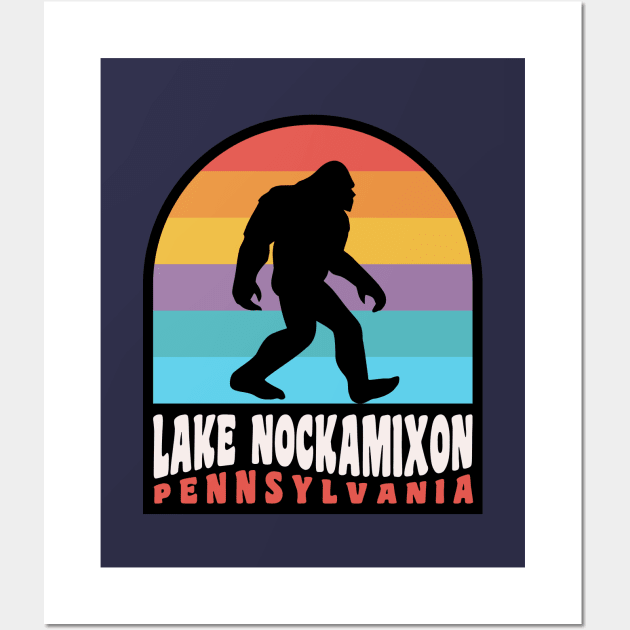 Lake Nockamixon Pennsylvania Bigfoot Sasquatch Retro Sunset Wall Art by PodDesignShop